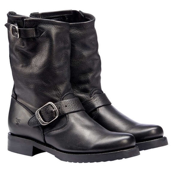 FRYE Black Biker Leather Boots Women Size 10 - Picture 1 of 10